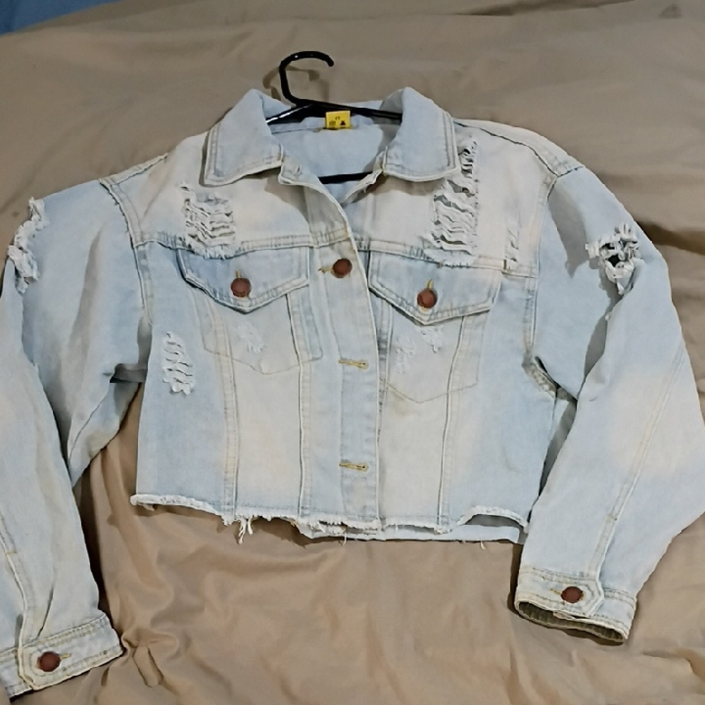Daisy Light Blue Distressed Jean Jacket